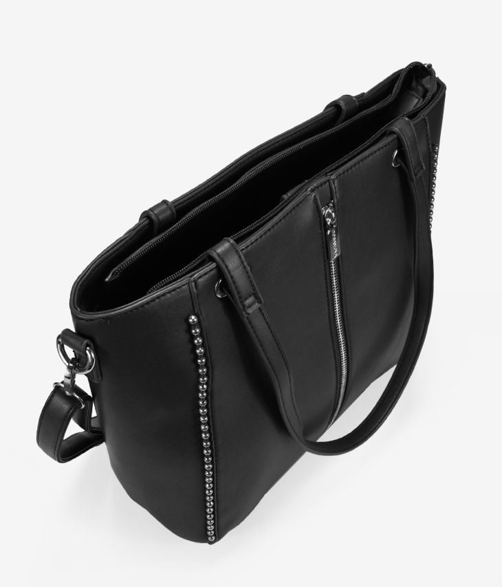 Black shopper bag for laptop with studs