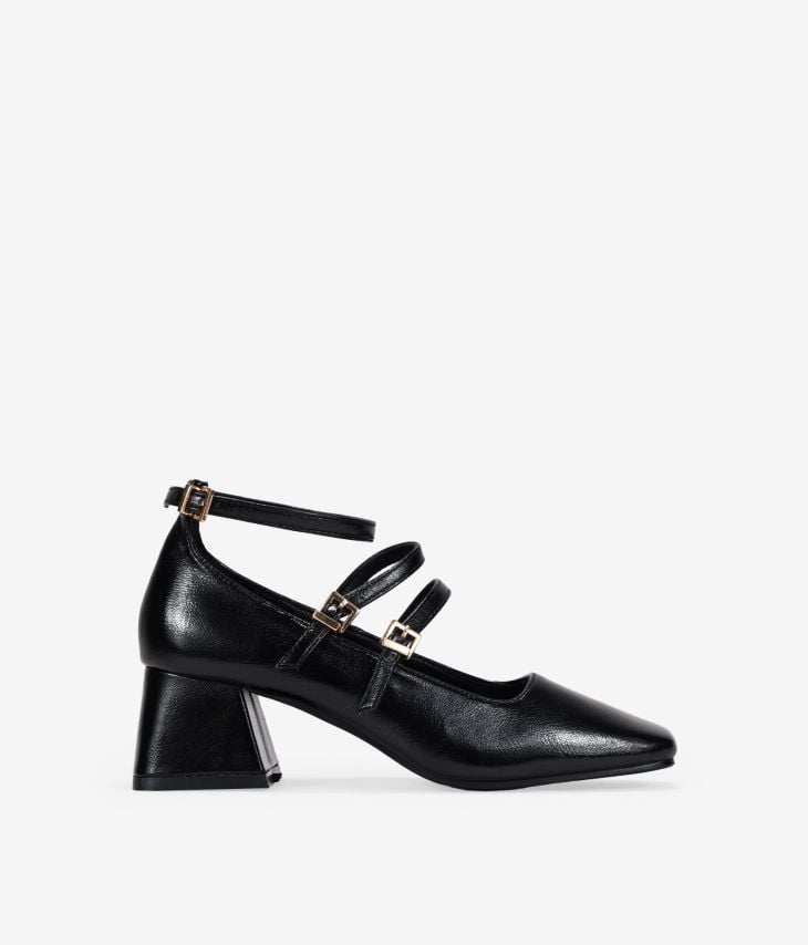 Zapatos Mary Jane negros con tiras y tacón