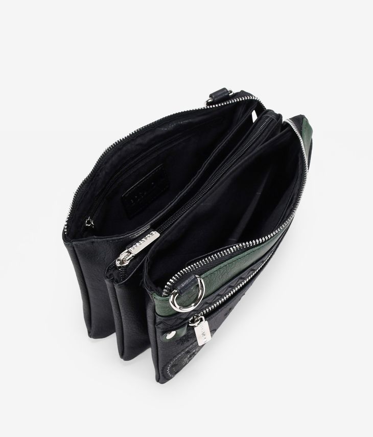 Bolso bandolera negro con tres compartimentos