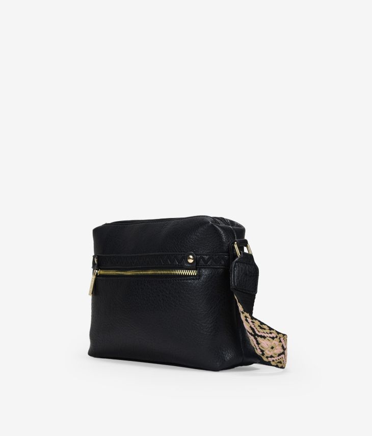 Bolso bandolera negro con asa étnica
