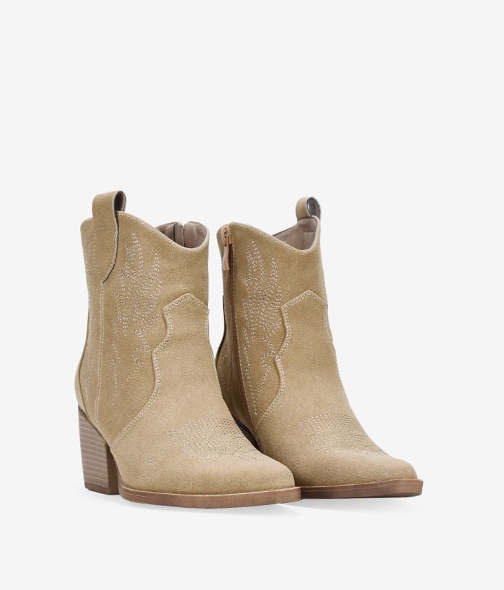 Taupe cowboy ankle boots with heel