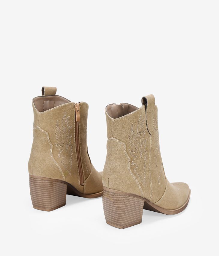 Taupe cowboy ankle boots with heel