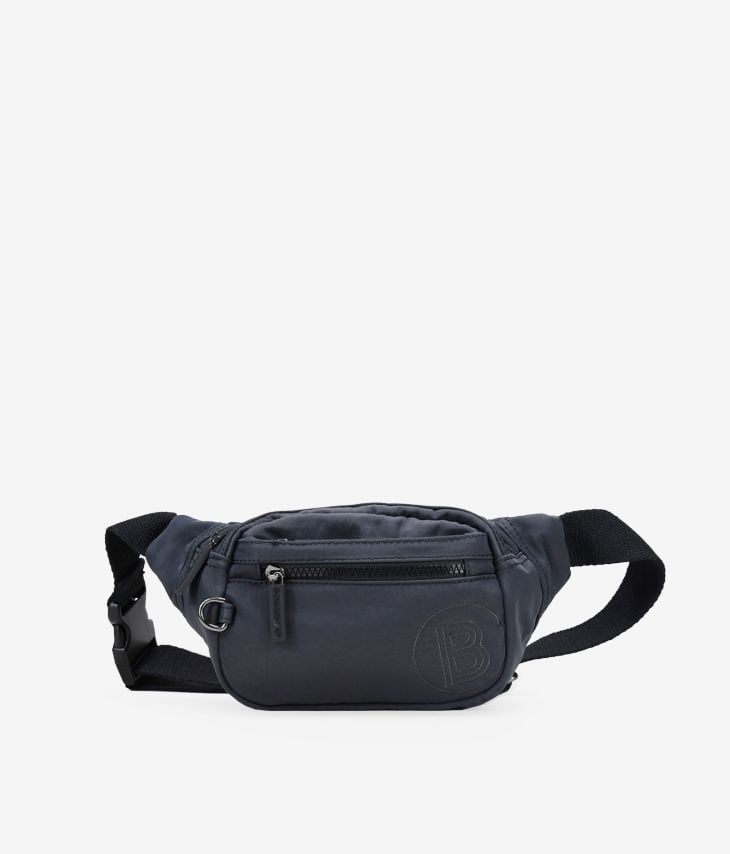 Gray nylon waist bag with zippers