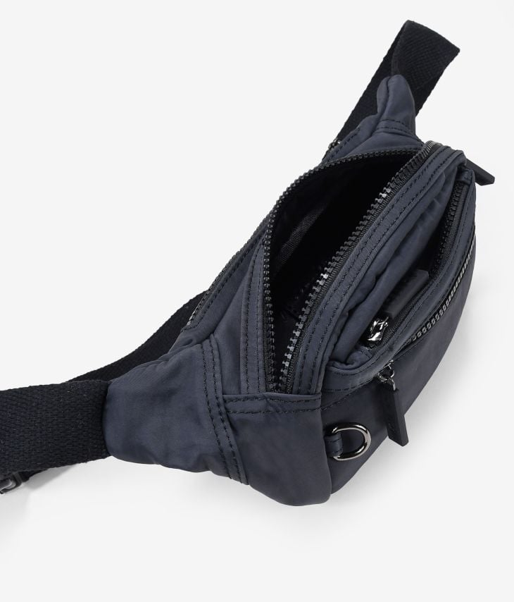Bolsa de cintura em nylon cinza com zíper