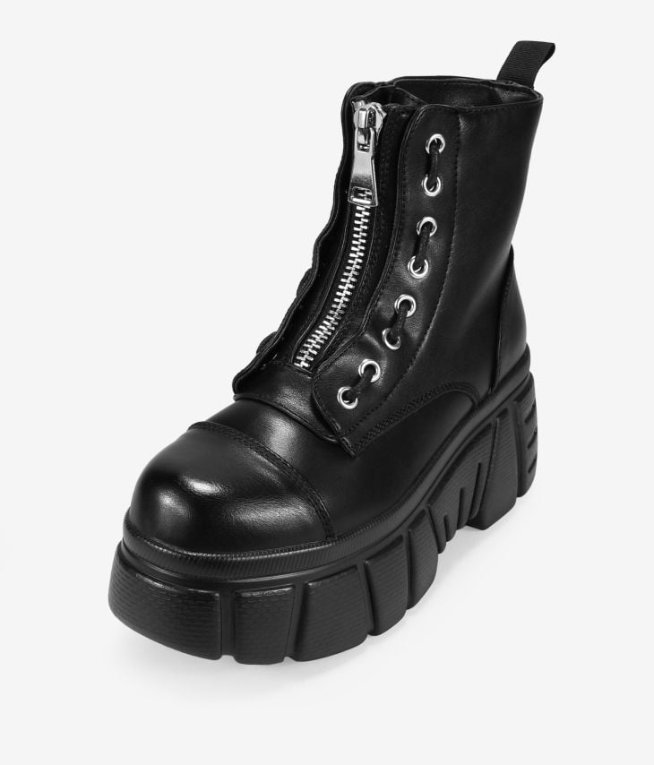 Black military boots with zipper