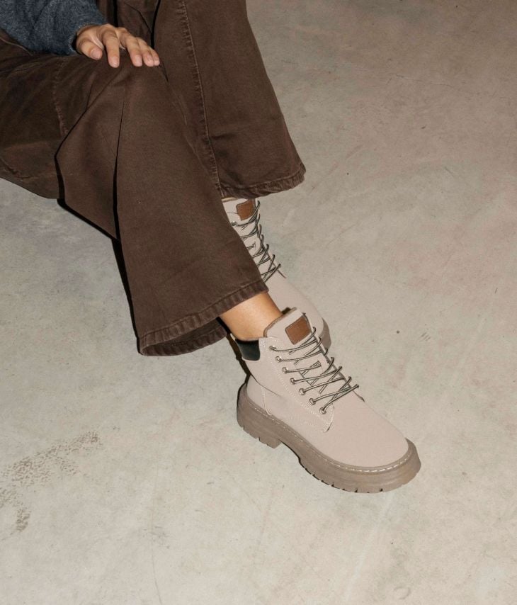 Taupe lace-up ankle boots with platform