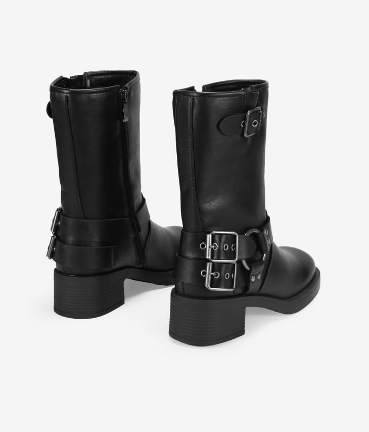 Black ankle boots with buckles