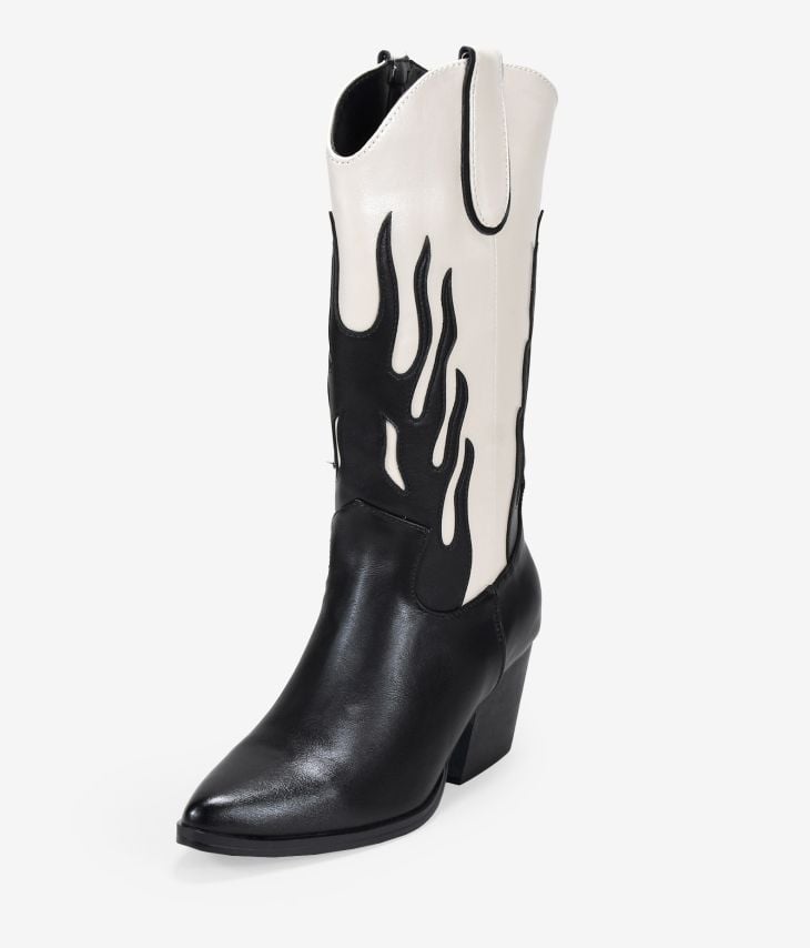 Black cowboy boots with flames