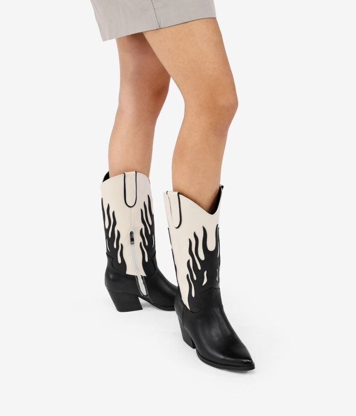 Black cowboy boots with flames