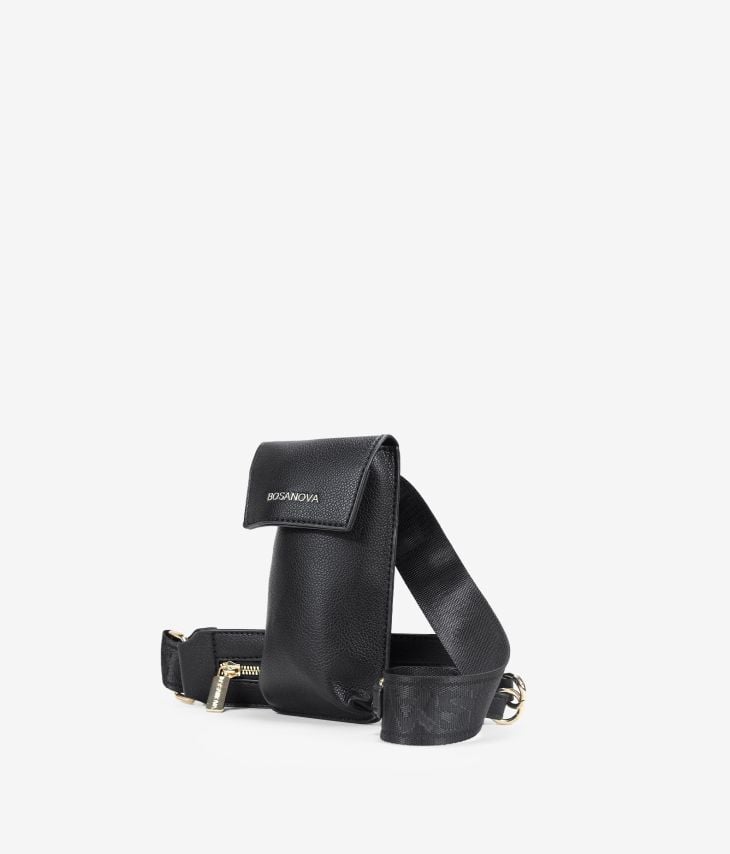 Black flat belt bag with rings