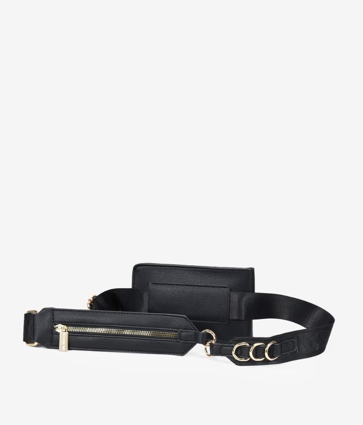 Black flat belt bag with rings