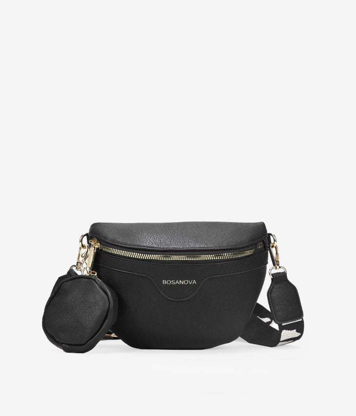 Black fanny pack with hanging pocket