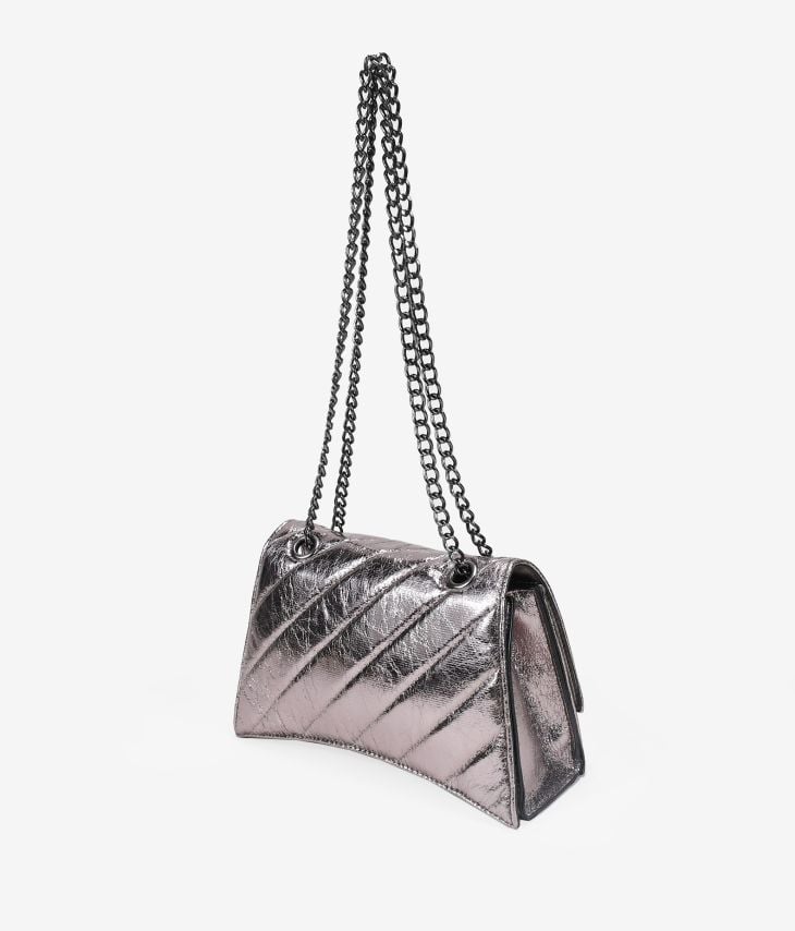 Lead shoulder bag with flap and chain