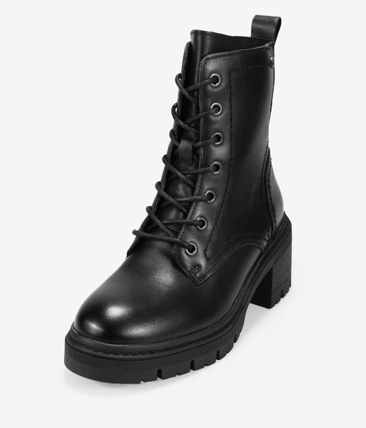 Black leather lace-up ankle boots
