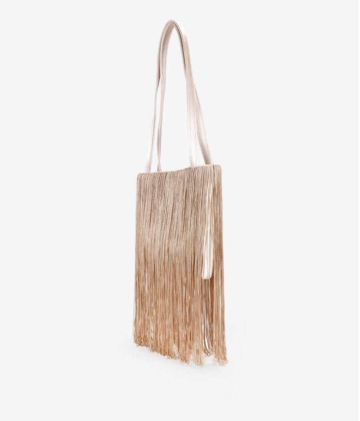Beige party bag with fringes