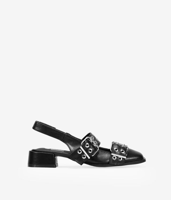 Schwarze Slingback-Schuhe mit Absatz und Schnallen