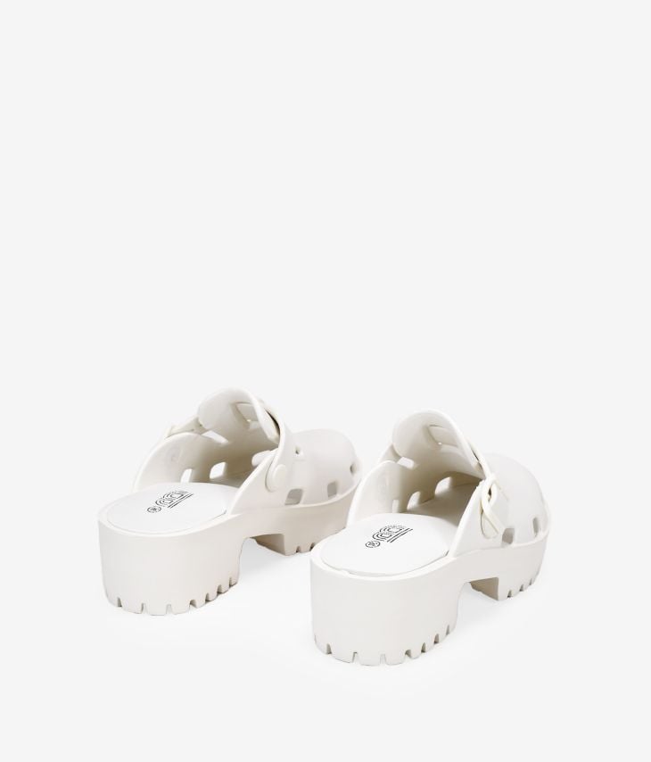 White rubberized sandals with platform and two straps