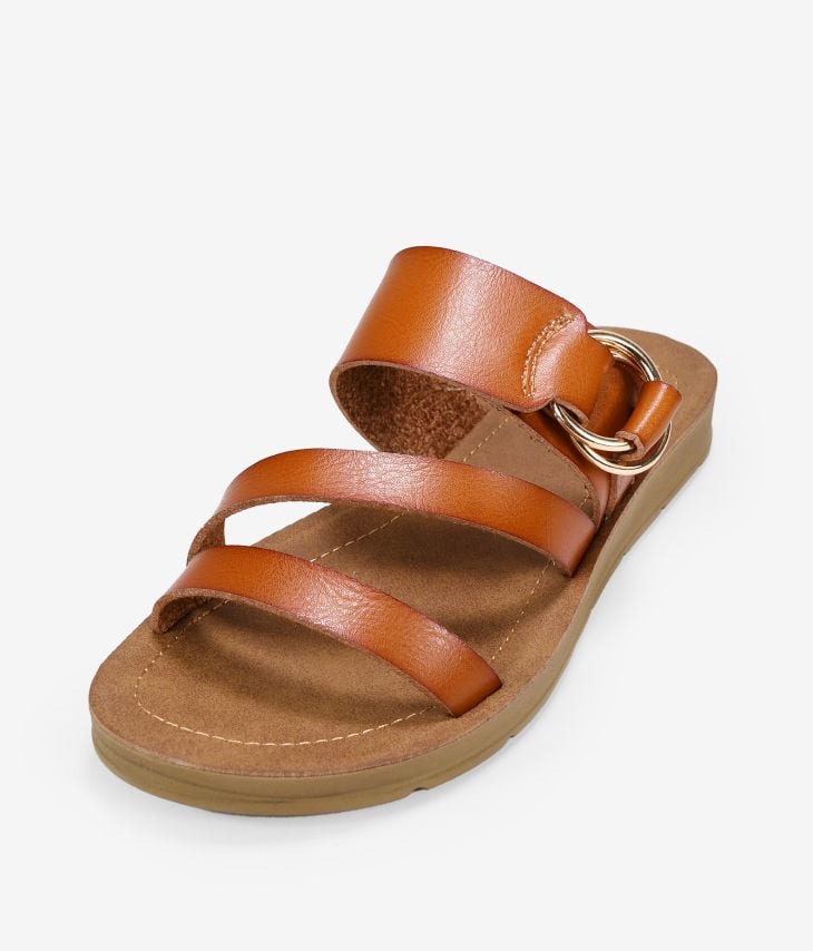 Brown flat sandals with metal rings