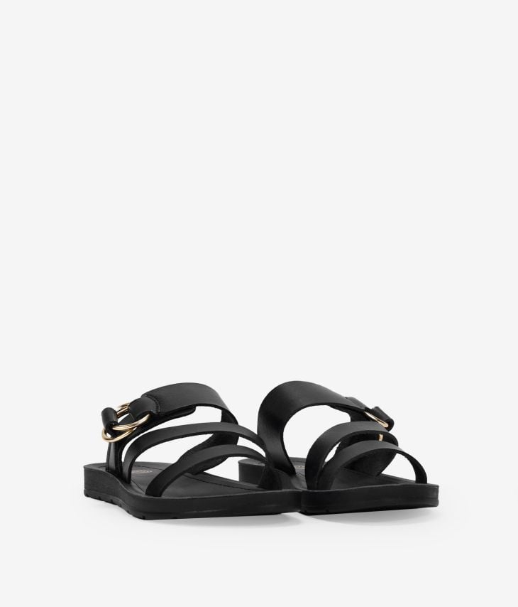 Black flat sandals with metal rings