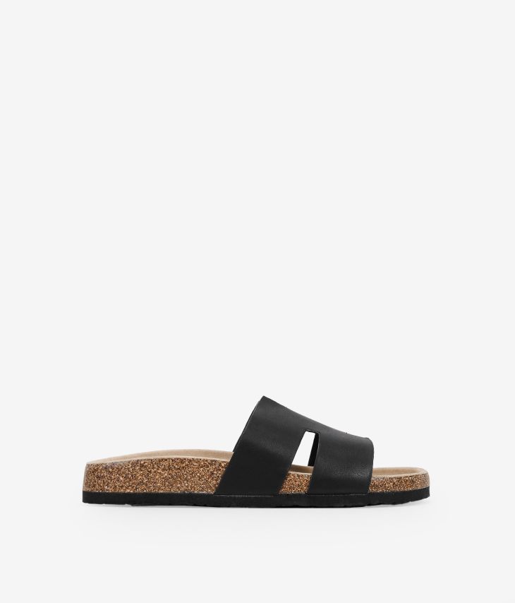 Black flat sandals with cork sole