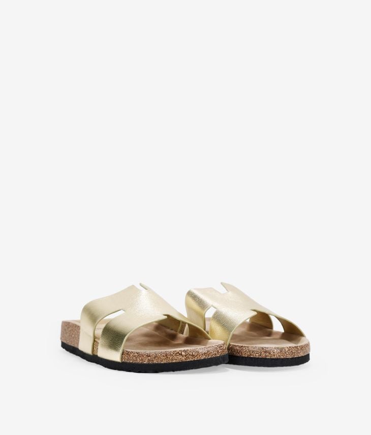 Gold flat sandals with cork sole