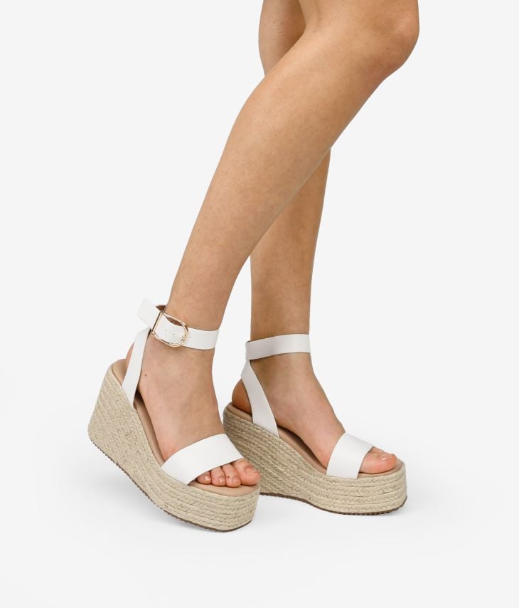 White sandals with esparto wedge