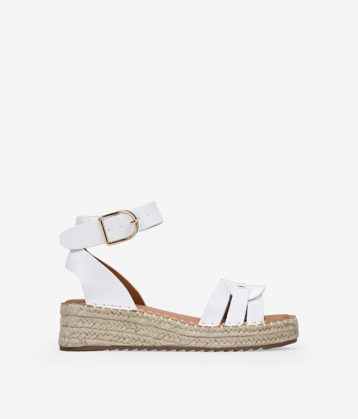 White sandals with esparto wedge