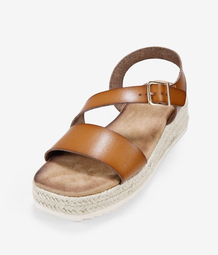 Leather platform sandals with esparto grass