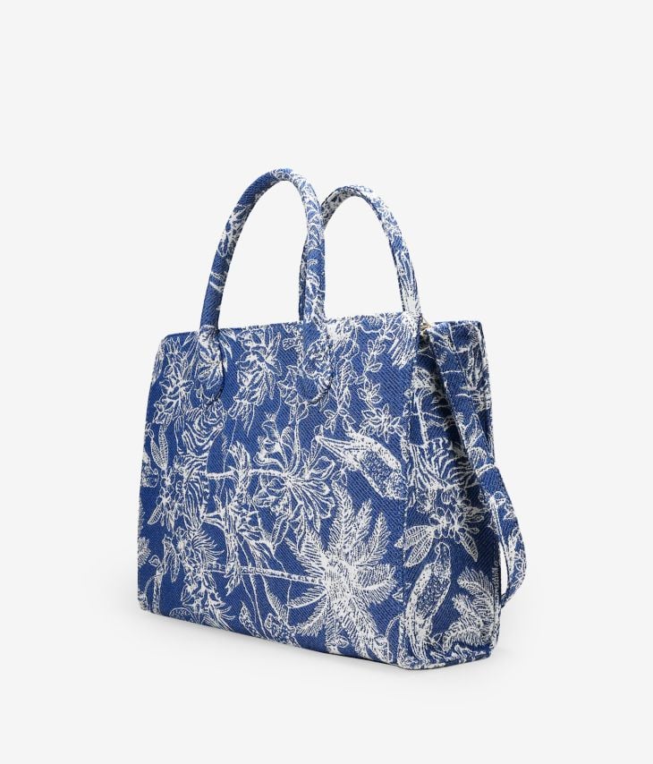 Blaue Einkaufstasche aus bedrucktem Canvas