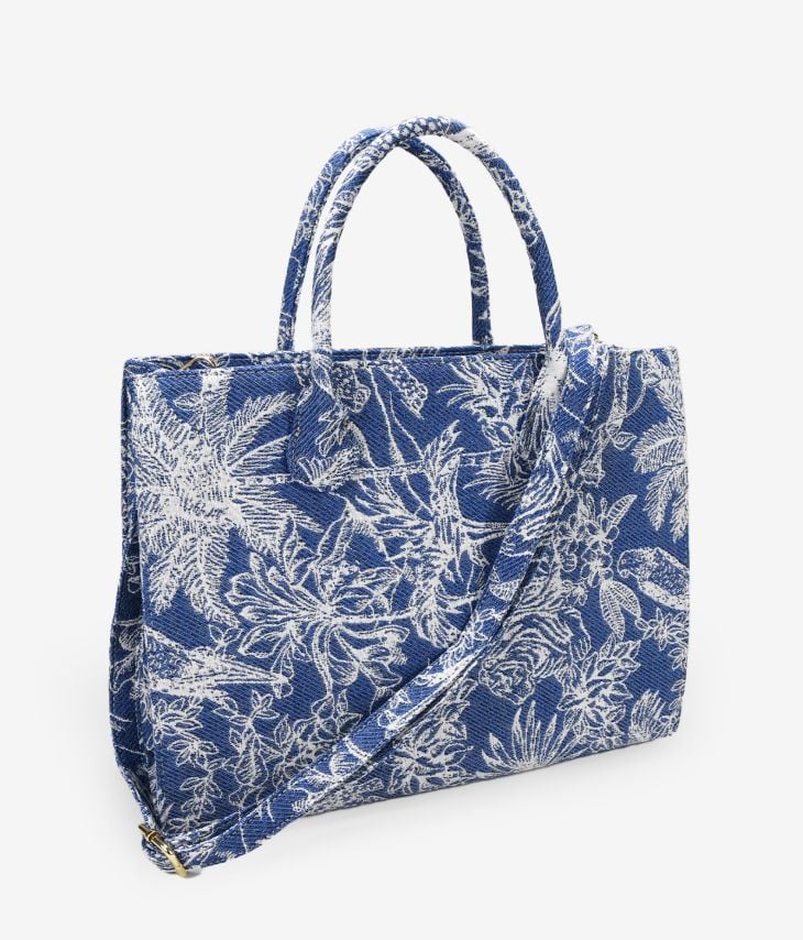 Blue shopping bag in printed canvas