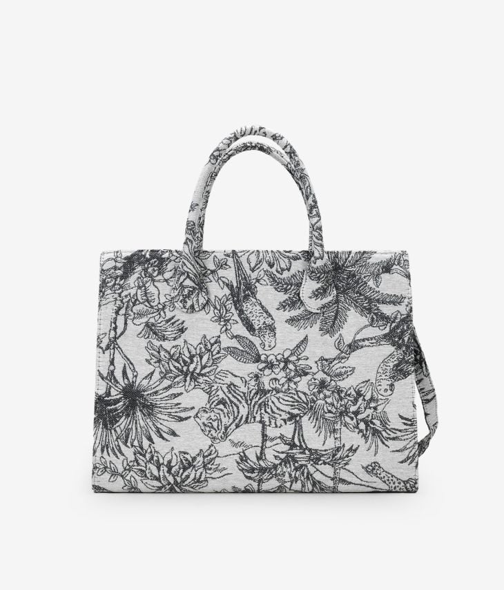 Gray tote bag in printed canvas
