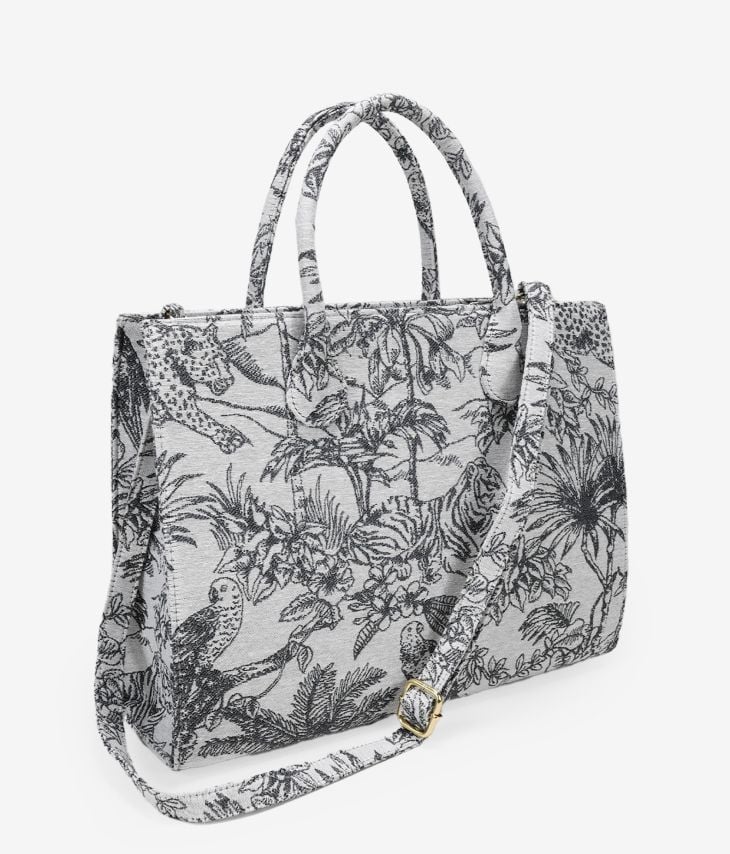 Gray tote bag in printed canvas