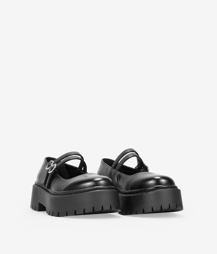 Black shoes with double straps and platform