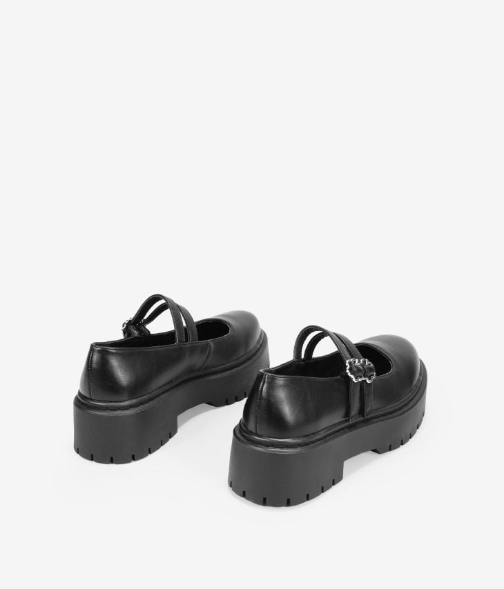 Black shoes with double straps and platform