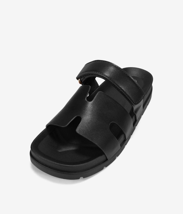 Schwarze flache Slingback-Sandalen mit Klettverschluss