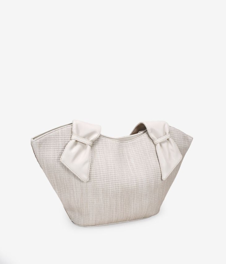 Beige raffia shoulder bag with zipper