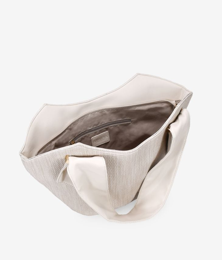 Beige raffia shoulder bag with zipper