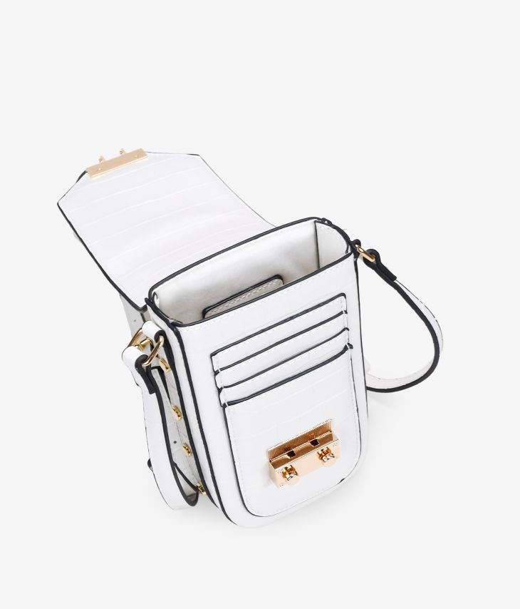 White crossbody bag for mobile phone with card holder