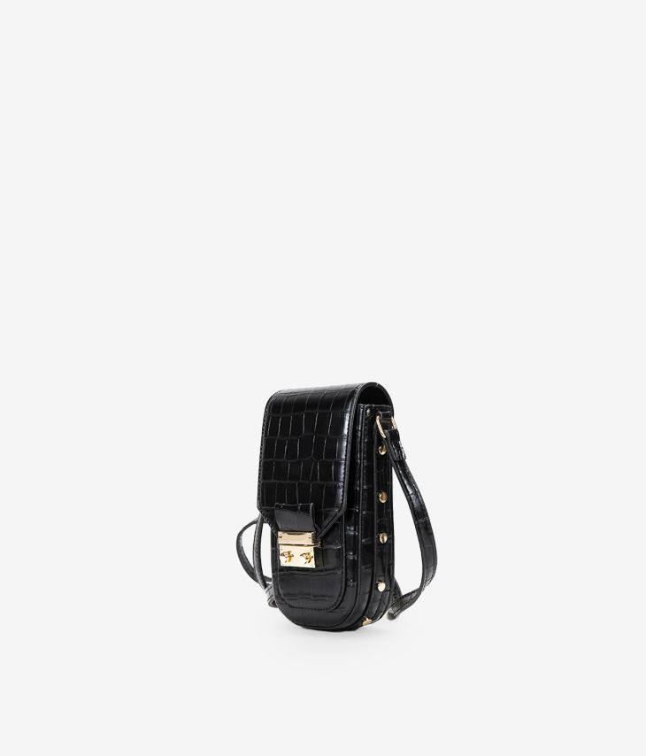 Black crossbody bag for mobile phone with card holder