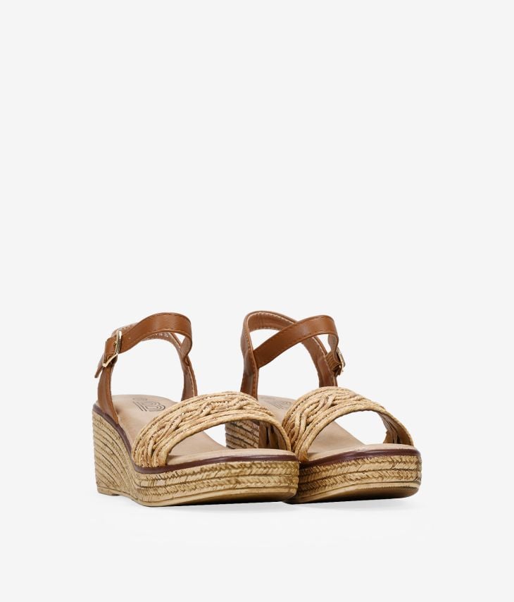 Leather wedge sandals with buckle closure