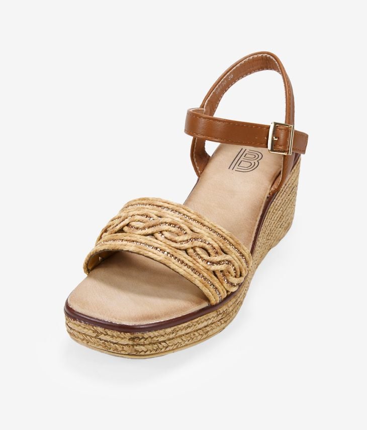Leather wedge sandals with buckle closure