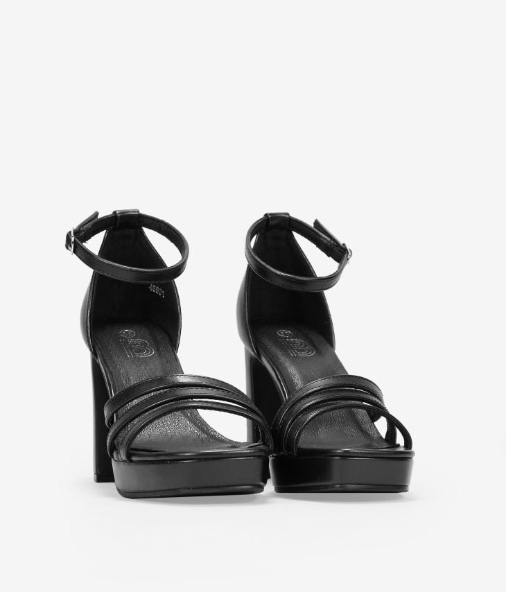 Black heeled sandals with heel cup