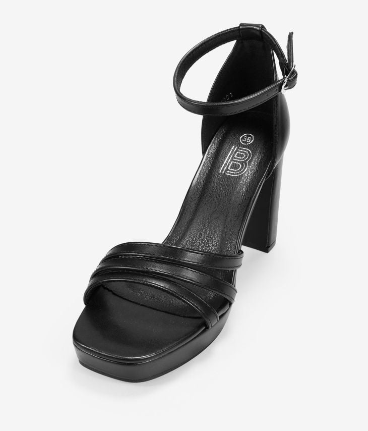 Black heeled sandals with heel cup