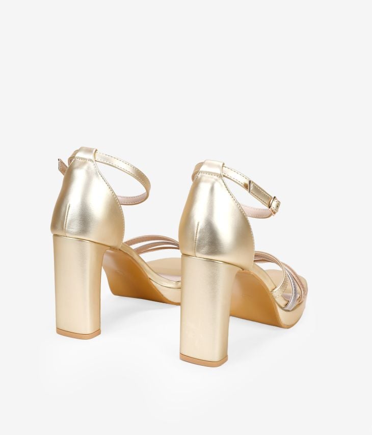 Metallic heeled sandals with heel cup