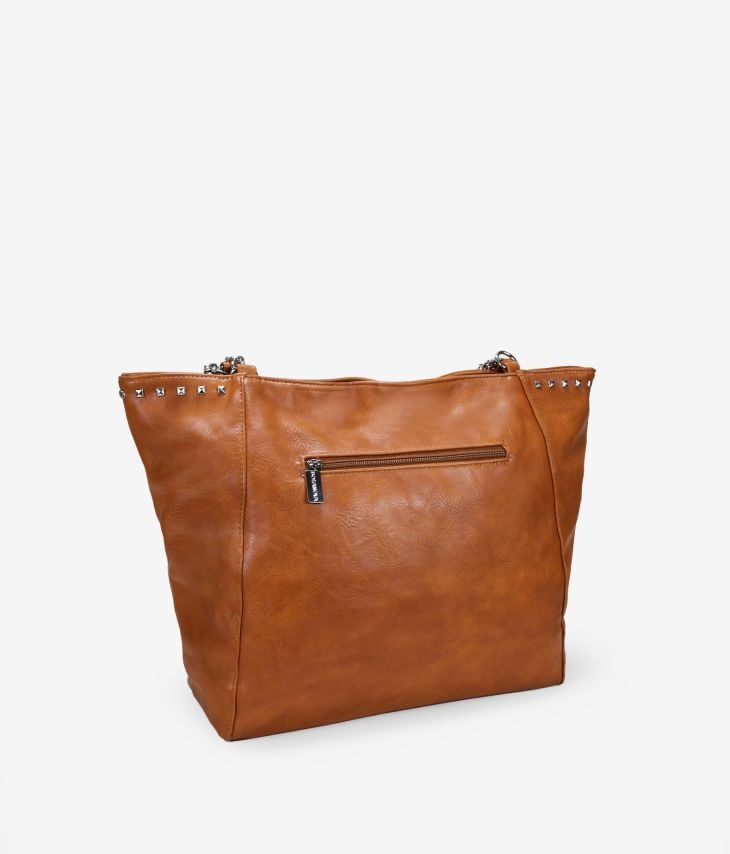 Leather laptop shoulder bag with zipper