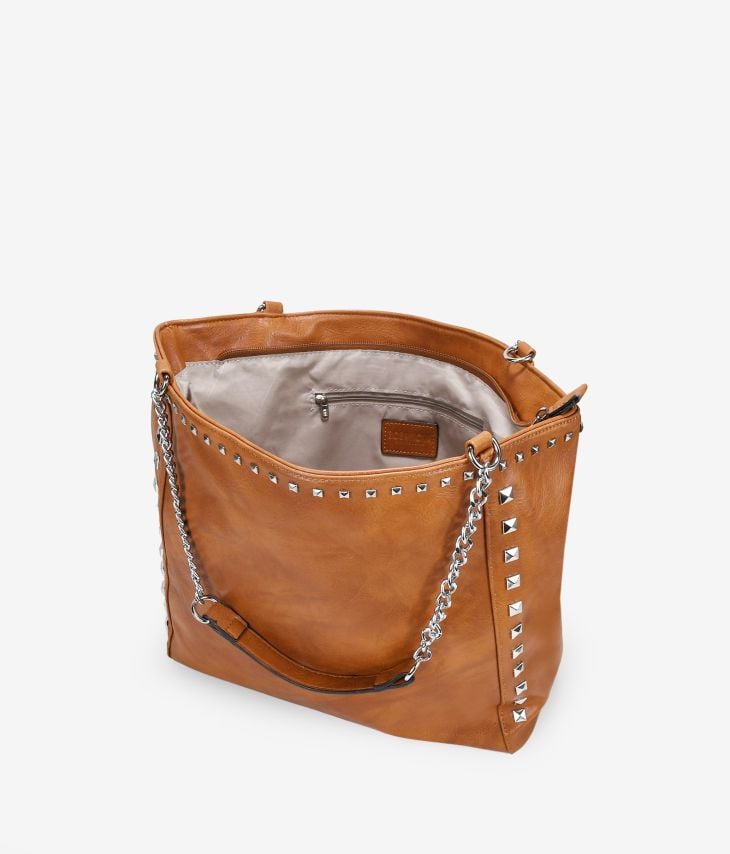 Leather laptop shoulder bag with zipper