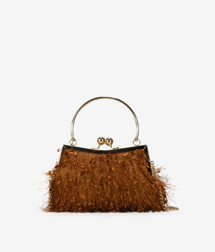 Bolso de fiesta bronce con boquilla y asa metálica