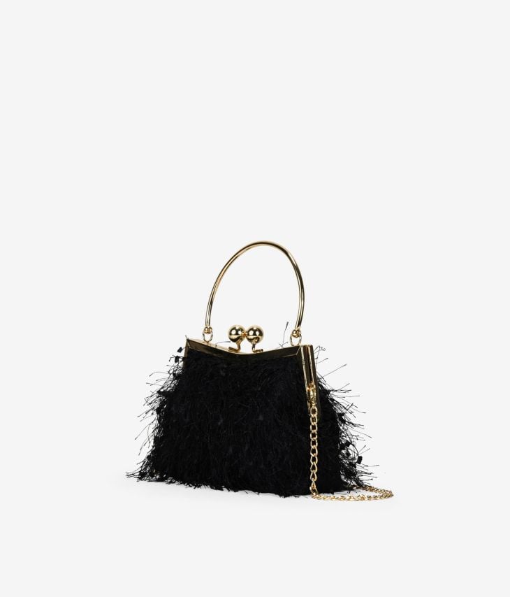 Bolso de fiesta negro con boquilla y asa metálica
