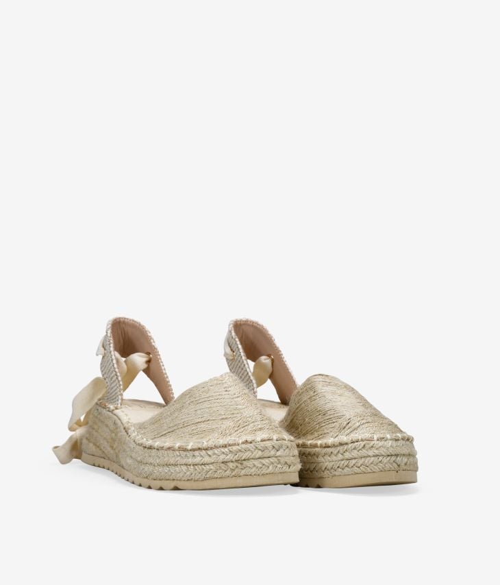 Espadrilles compensées en raphia beige à longues brides