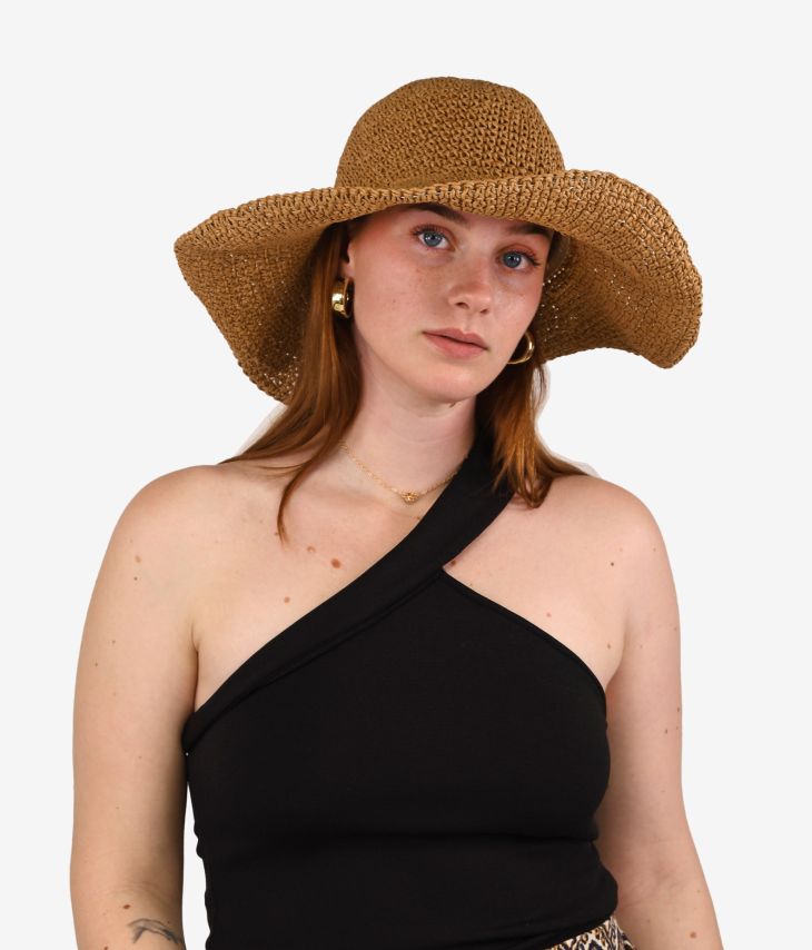 chapéu de ráfia marrom suave
